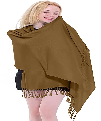 CJ Apparel Solid Color Tassels Design Nepalese Shawl Scarf Wrap Stole Throw Head Wrap Pashmina Gift Hand Made in Nepal New - color: Mode Beige Mix
