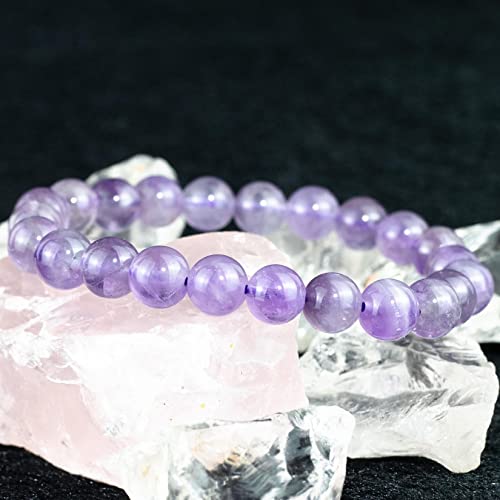 8mm Natural Gemstone Stretch Bracelet, Handmade Unisex Crystal Bracelets for Meditation, Yoga, Spiritual Healing & Positive Energy - color: lavender quartz