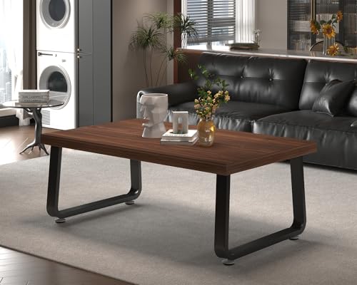 HSH Rustic Walnut Coffee Table, 39” Mid Century Modern Center Table, Rectangle Industrial Living Room Coffee Table, Simple Farmhouse Wood and Metal Tea Coffee Tables for Home Bedroom, Walnut, 39 in - color: Walnut, size: 39 Inch
