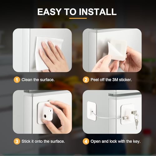 Fridge Lock, 2PCS Upgraded Refrigerator Lock for Freezer, Cabinets and Drawers, Air Fryer, Closets, Windows, Doors, Durable ABS with Adhesive Backing, Easy Install, No Tools Needed, White - color: White