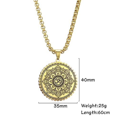 Mandala Om Aum Ohm Men's Necklace Sanskrit Symbol Om Aum Ohm Spiritual Amulet Indian Lotus Mandala Yoga Pendant Religious Jewelry Men - color: Mandala gold