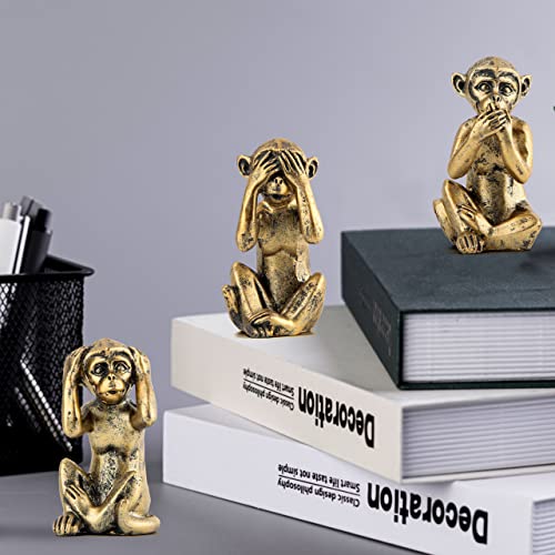 Leekung 3 Wise Monkeys Statue for Home Decor Accents,Hear no Evil See no Evil Speak no Evil Figurine for Living Room Boho Desk Gold Modern Table Decor,Monkey Gift Shelf Decor Accents Antique Bronze