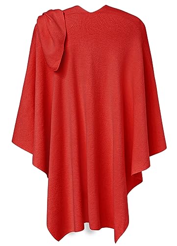 PULI Womens Large Cross Front Poncho Sweater Wrap Topper Knitted Elegant Shawls Cape for Fall Winter - color: 1-red