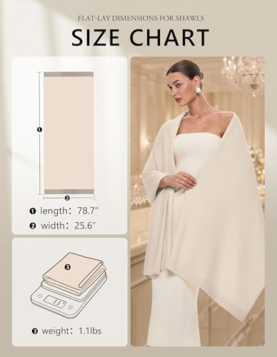 PULI Women's Pashmina Shawl Wraps for Evening Dress Large Scarf Blanket Long Wedding Bridal Winter Warm Shoulder Wrap - color: Light Cream Beige
