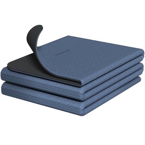 Readaeer Foldable Yoga Mat for Travel Folding Yoga Mat 6mm Thick with Carrying Bag, Non-Slip TPE Exercise Pilates Mat for 72" L x 24" W x 0.24 Inch - color: Blue