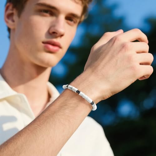 VIBILIA Healing Crystal Bracelets Beaded Bracelets for Men Women Natural Stone Adjustable Bracelets Unique Gifts for Father Son Grandfather Brother Friend - color: Howlite
