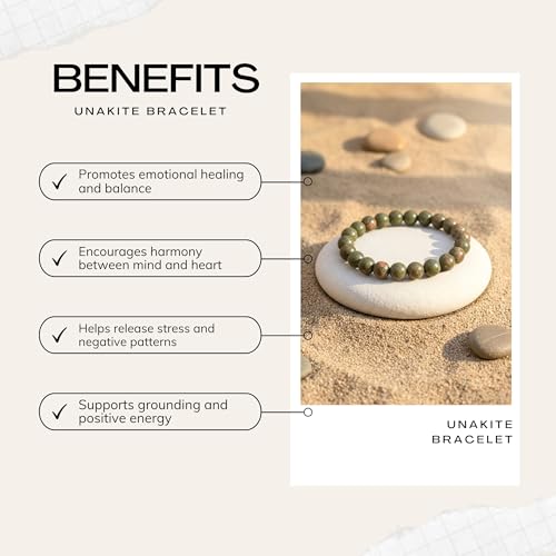 The Alchemist's Arcanum Adjustable Beaded Wrist Accessory for Men and Women, Stretch Fit Stone Bead Jewelry for Daily Wear and Gifting - color: Unakite