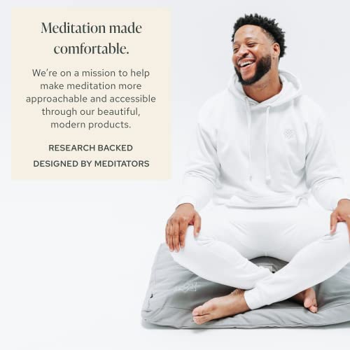 Mindful Modern Meditation Cushion & Zabuton Meditation Mat Bundle - 100% Cotton Meditation Cushion Set for Yoga - Buckwheat Crescent Shaped Zafu Floor Pillow Rectangular Mat - Slate Grey Color