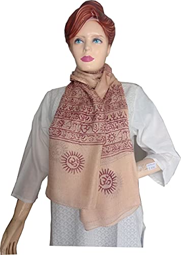 KVR Hindu Pooja Religious Cotton Indian prayer scarf with OM Krishna Ganesha Shiva Nataraja yoga spiritual auspicious prints - color: Biege-ganesha