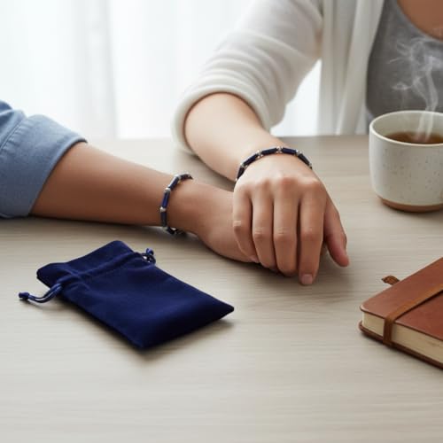 Lapis Lazuli Healing Bracelet – Real Crystal Beads for Stress Relief, Meditation & Chakra Balance – Natural Gemstone Jewelry Gift for Women & Men, Adjustable Stretch Fit - style: Tube Bead - Silver color Accent (no gift box)