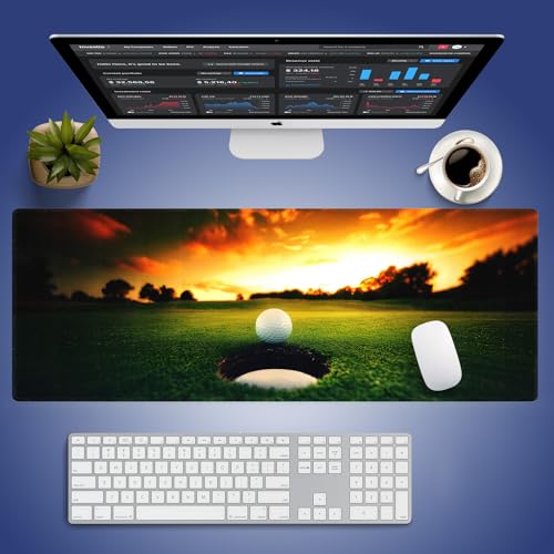 Extra Large Gaming & Office Mouse Pad (31.5" x 11.8") – Golf Ball Near Hole Golf Field, Premium XXL Desk Mat with Durable Stitched Edges & Smooth Fabric Surface & Anti-Slip Rubber Base - color: Golf Ball Near Hole
