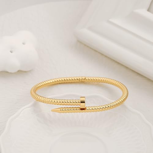 POTESSA 18K Gold Plated Cuff Bracelets Adjustable Dainty Bangle Handemade Jewelry for Women - style: Nail