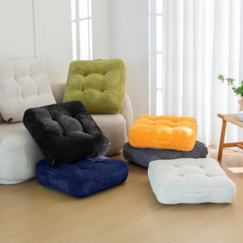 HIGOGOGO 6" Extra Thick Floor Pillow Cushion for Adults, Meditation Cushion Pillow, Large Square Floor Sitting, Tufted Corduroy Cover, for Tatami Living Room or Yoga, 22x22 Inch, 2Pack, Dark Grey