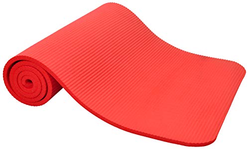 Fitvids All Purpose 1/2-Inch Extra Thick High Density Anti-Tear Exercise Yoga Mat and Knee Pad with Carrying Strap, Multiple Colors - color: Red