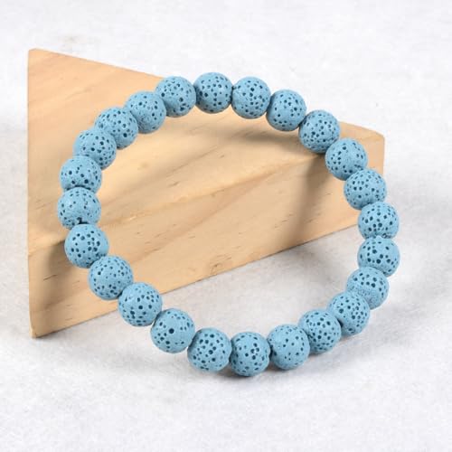 Justinstones Gem Semi Precious Gemstone 8mm Round Beads Stretch Bracelet 7 Inch Unisex - color: Dyed Light Blue Lava