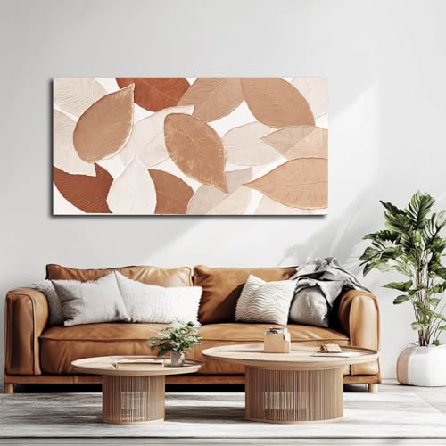 Ocevarin Fall Wall Art Leaves Painting Beige Canvas Modern Neutral Wall Decor Earth Tone Textured Artwork for Living Room Dining Room Kitchen 24"x 48"