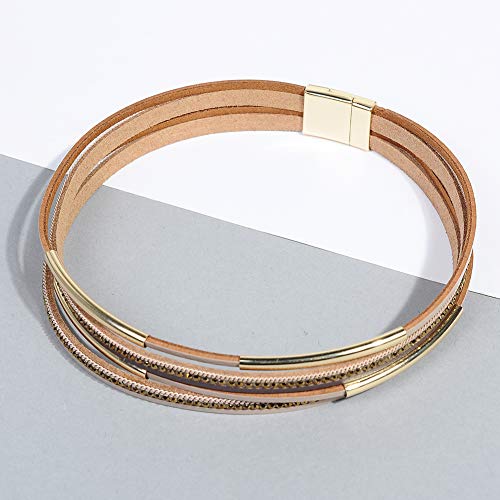 Artilady Leather Wrap Bracelets for Women - Pearl Bracelets Handmade Clasp Bangle Bracelet with Beads Jewelry Gift for Women and Mother - style: Dark Brown with Gold ba