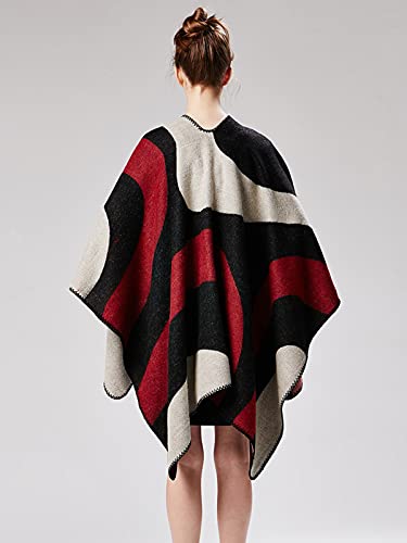Women's Shawls and Wraps Open Front Poncho Cape Winter Sweater - color: L3-cherry