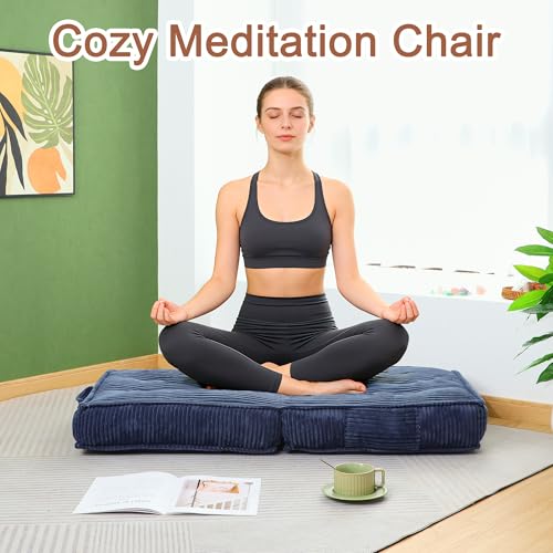 Adjustable Floor Chair with Back Support, 6-Position, Folding Japanese Meditation Tatami Chair, Comfy Gaming Chairs for Adults, Accent Sofa Reading Chairs, Living Room, Bedroom, Navy Blue - color: Navy Blue