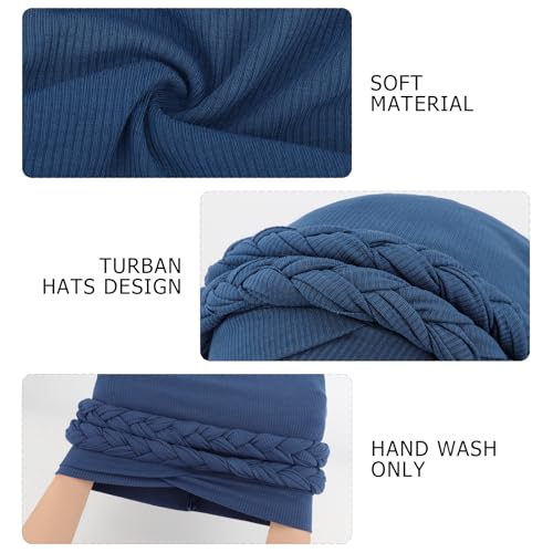 DRESHOW African Turban for Women Knotted Hairwraps for Sleeping Turban Headwraps Head Warmer Scarf for Black Women Chemo Cap - color: 1 Pc Double Twisted Braids: Navy Blue