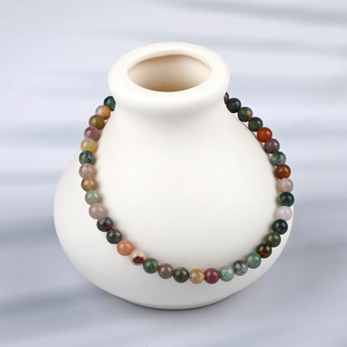 LPBeads Handmade Natural Gemstone Stretch Elastic Bracelet Healing Crystal Round Stone Beads Jewelry Gifts for Women Men - color: Indian Agate, size: 4mm