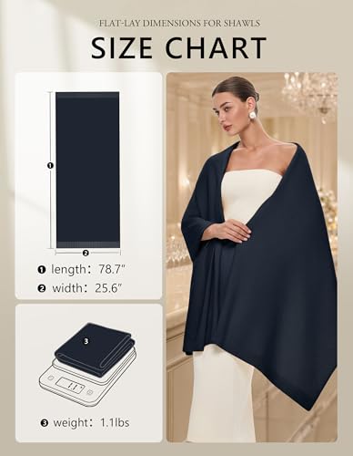 PULI Women's Pashmina Shawl Wraps for Evening Dress Large Scarf Blanket Long Wedding Bridal Winter Warm Shoulder Wrap - color: Gift Box Dark Slate Blue