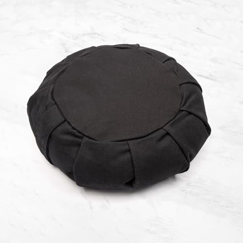 Myga Zafu Yoga Meditation Cushion with Washable Cover - Floor Cushion Pillow with Natural Buckwheat Filling - Soft Round Cotton Design for Meditating or Pranayama Exercises - color: Black