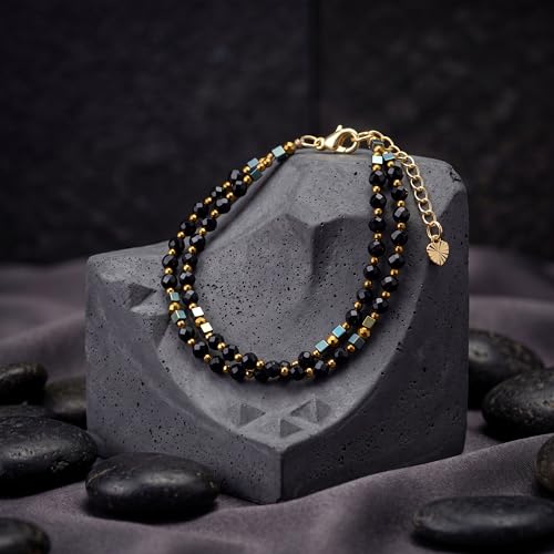 Farfume Beaded Bracelets for Women, Chakra Crystal 4mm Beads Gemstone Natural Stone Bead Spiritual Jewelry Gifts for Women - color: Black Tourmaline-Safety & Shielding