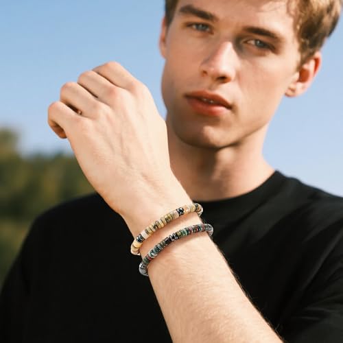 VIBILIA Healing Crystal Bracelets Beaded Bracelets for Men Women Natural Stone Adjustable Bracelets Unique Gifts for Father Son Grandfather Brother Friend - color: YellowAventurine