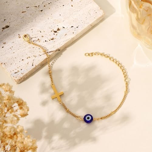 Triple Threat Protection Bracelet for Women,Evil Eye Natural Healing Crystal Beaded Bracelet for Protection - style: Evil Eye Bracelet (C)