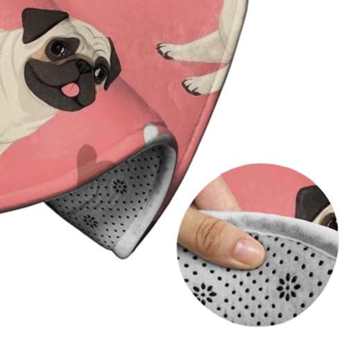 Room Sofa Yoga Soft Round Carpet, Modern Round Area Rug, Non-Slip Machine Washable Kitchen Office Circle Rug Compatible with Funny Cartoon Pugs Puppy Pink 24inch(60cm) - color: Color716, size: 24inch(60cm)