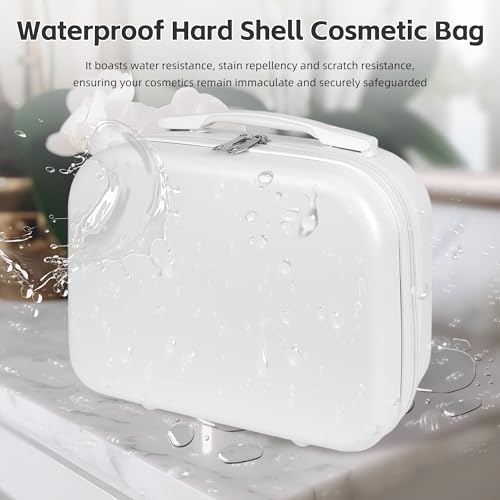 White Portable Makeup Case 14inch Cosmetic Case Travel Toiletry Hand Luggage Carrying Case - color: WHITE