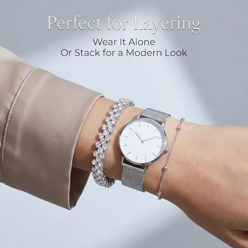 Silver Crystal Tennis Bracelet for Women – Elegant Full Zircon Sparkle, Slim Stackable Design, Secure Clasp, Dainty Luxury Jewelry Gift for Her - color: silver