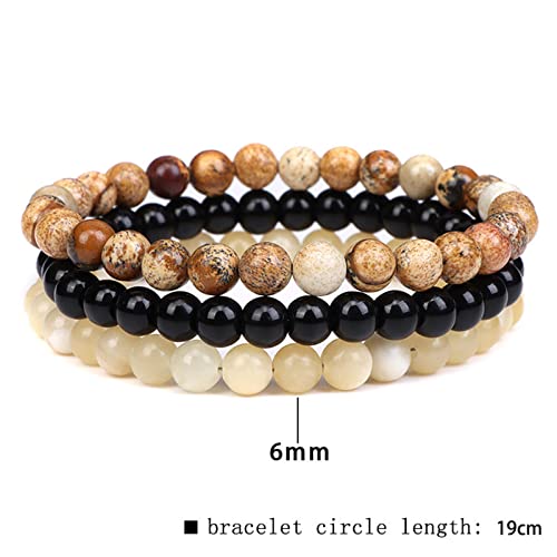 2Pcs Matte Lava Rock Volcanic Stone Beads Stretch Bracelet Stacking Frosted Gemstone Turquoise Seed Bracelet for Men Women Couple Stress Relief Aromatherapy Jewelry Gift - color: N brown