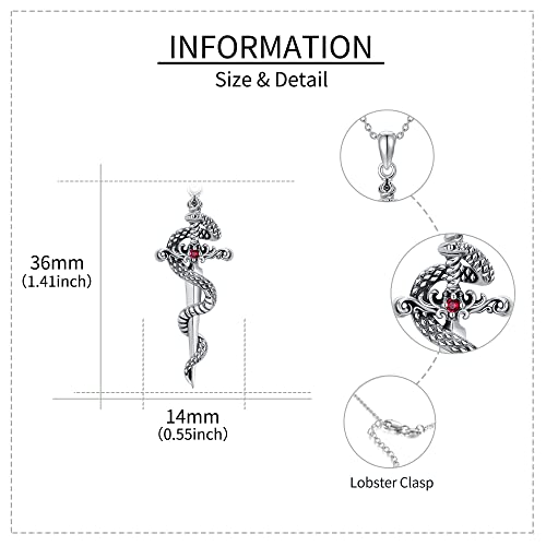 Sterling Silver Cute Animal Pendant Necklace Fox/Snake/Unicorn/Owl on Moon/Rabbit/Horse Necklace Jewelry for Women Mom Sister - style: Sword Snake