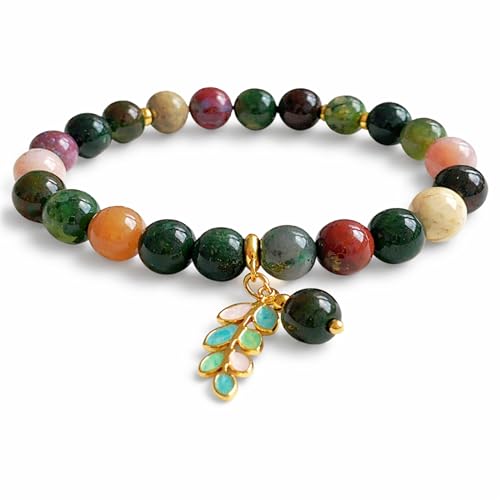 TEJO Natural Stone Bracelet for Women - size: 6.5 inches, style: Indian Agate
