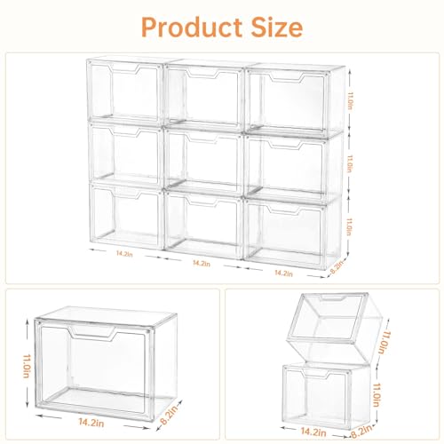 Purse Organizer for Closet,Clear Acrylic Display Case for Handbag Organizer, Purse Storage Box with Magnetic Door, Plastic Storage Bins for Book, Collectibles, Cosmetic (9 Pack)