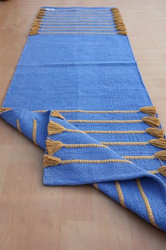 Jaipur art & Rugs Cotton Yoga Mat - Eco-Friendly Hand-Woven Rug - Non Slip & Thick (24”x72”x5mm) for Everyday Fitness at Home - Comfortable Extra-Long - color: Yellow Blue