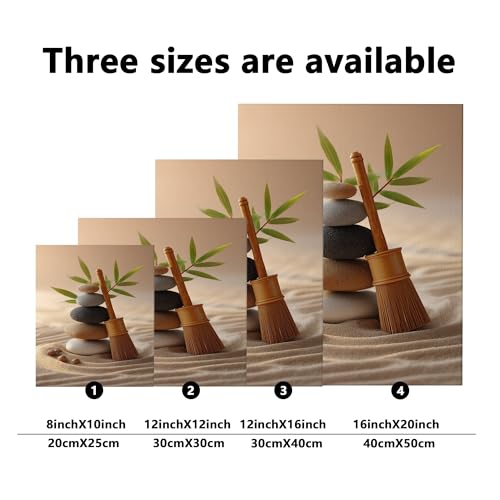 Zen Stones and Bamboo Canvas Wall Art, Neutral Beige Green Minimalistic Decor, Tranquil Home Aesthetic for Living Room, Bedroom, Office, Wrapped Canvas 8x10 Inch - size: 8x10 Inch