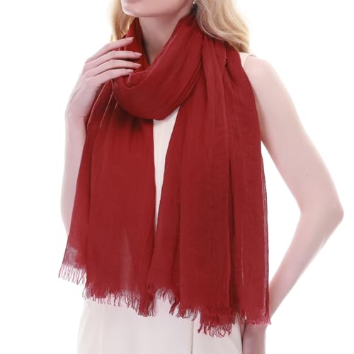 RIIQIICHY Scarf for Women Lightweight Solid Color Long Fashion Gauze Scarves Shawl Wrap - color: Dark Red