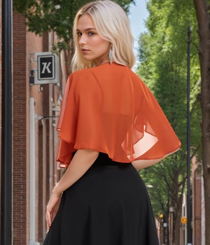 TONGFANTFL Women's Soft Chiffon Capelets Shawls and Wraps for Evening Wedding Cape Bole Cover Up - color: Burnt Orange