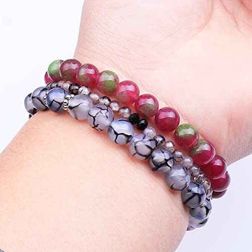 Tree of Life Yoga Healing Stone Bracelets,Multilayer Lotus Chakra Stone Reiki Bracelet Sets,Anxiety Crystal Natural Stone,for Women Stress Relief - style: Dragon pattern + flower jade