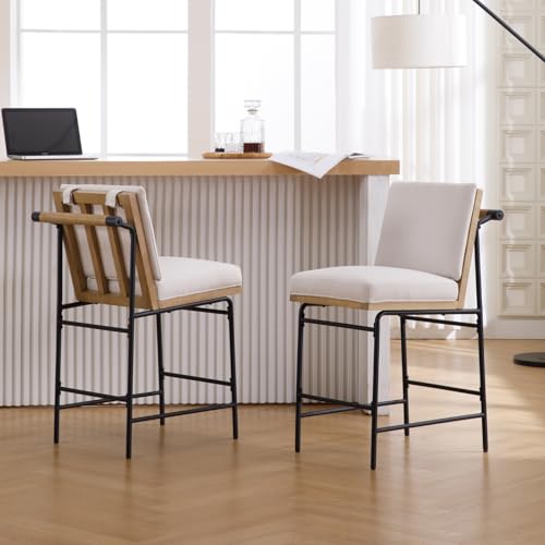DUOMAY Mid Century Modern Counter Stools Set of 4, Linen 25.75" Seat Height Low Barstools with Metal Legs Armless Dining Stools Mid Back Breakfast Stool for Home Kitchen, Beige - color: Linen Beige, size: 4PCS
