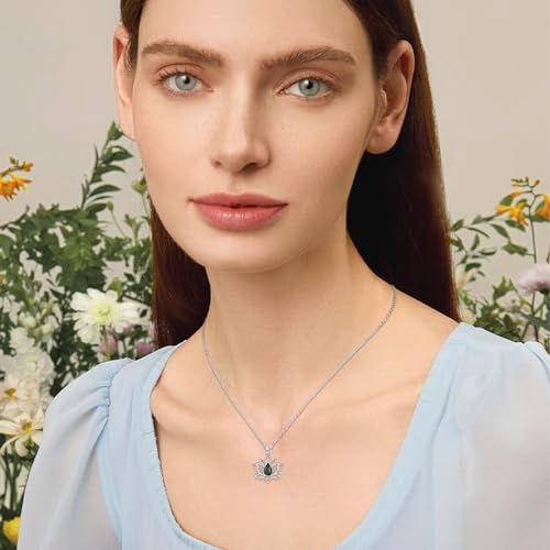 Lotus Necklaces for Women 925 Sterling Silver 7 Chakra/Yin Yang Pendant Necklace Spiritual Lotus Jewelry Birthday Yoga Gifts - style: Moss Agate-Lotus