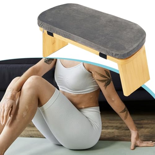 HouseVibe Meditation Bench Kneeling Stool Ergonomic Wood with Soft Cushion, Foldable, Portable Prayer Bench, Meditation Stool- Gray - color: Grey