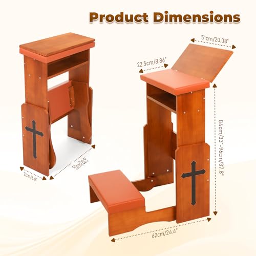 Prayer Kneeler Bench with Book Rest, Adjustable Height Foldable Kneeling Bench with Thick Padding, Portable Prayer Stool for Home, Church and Meditation