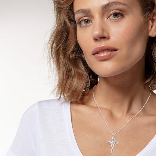 TANGPOET Angel Wings Necklace for Women 925 Sterling Silver Guardian Angel Pendant, Heart Cross Birthstone Necklace, Birthday Jewelry Gifts for Her - style: 4-April White Diamond