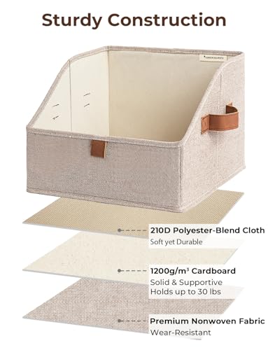 StorageWorks Closet Storage Bins, Trapezoid Organizer Box for Shelves, Fabric Clothes Bin, Foldable Organizing Baskets with Handles, Small, Brown and Beige, 3-Pack