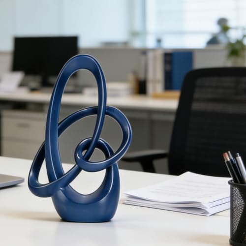 Blue Knot Decor Sculpture, 8.6" Modern Abstract Sculptures Home Decor, Resin Statue Tabletop Accent for Coffee Table, Console Table, Shelf, Mantel, Dining Table Centerpiece, Wedding
