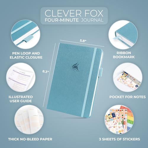 Clever Fox Four-Minute Journal – Daily Positivity Journal with Prompts – Motivational Affirmation, Mental Health & Habit Tracker (Aquamarine) - color: Aquamarine